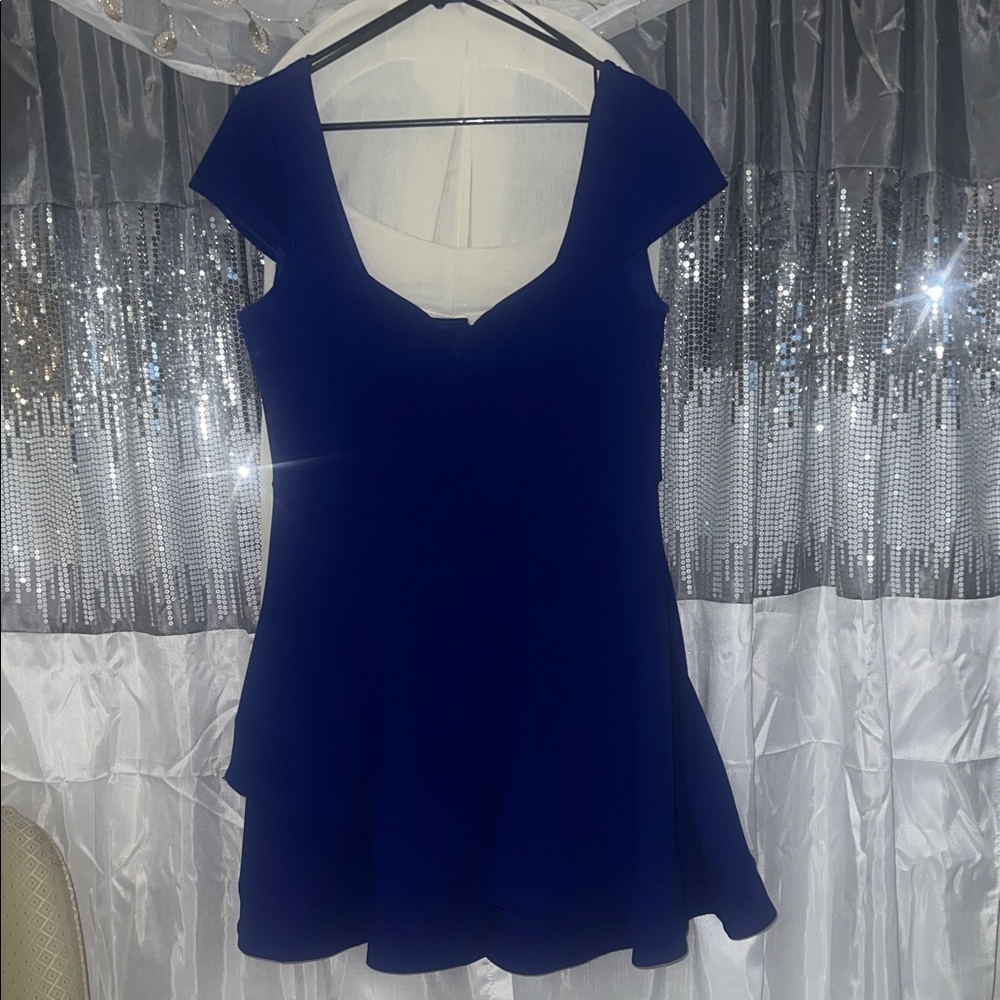 B Darlin Asymmetrical Dress in Deep Blue